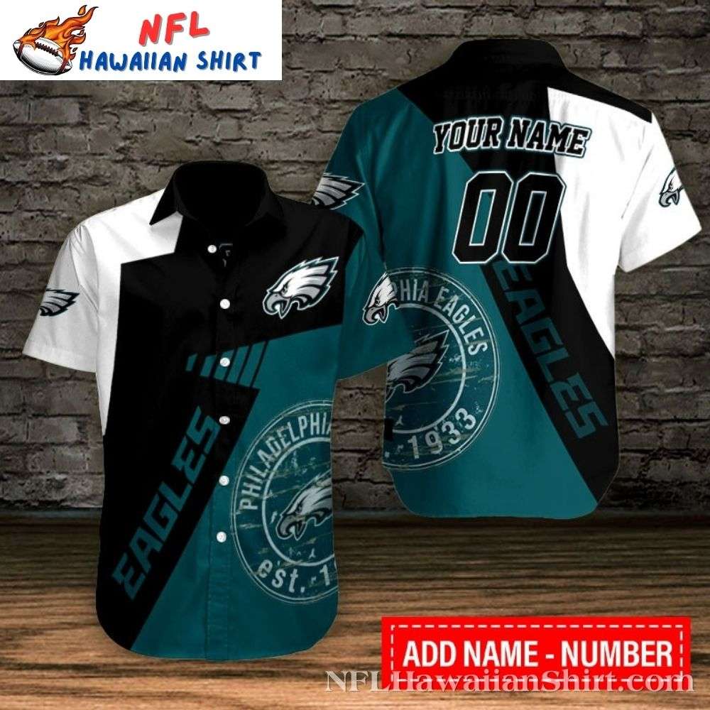 Vintage Eagles Crest Color-Block Hawaiian Shirt