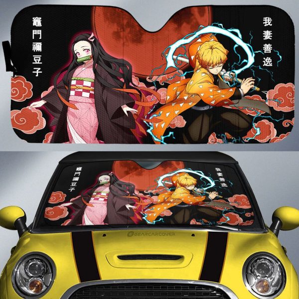 Zenitsu And Nezuko Car Sunshade Custom Demon Slayer Anime Car Accessories