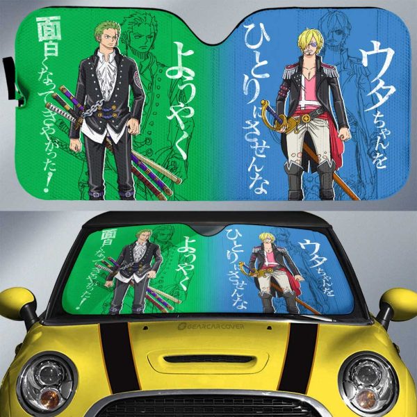 Zoro and Sanji Car Sunshade Custom One Piece Red Anime Car Interior Accessories